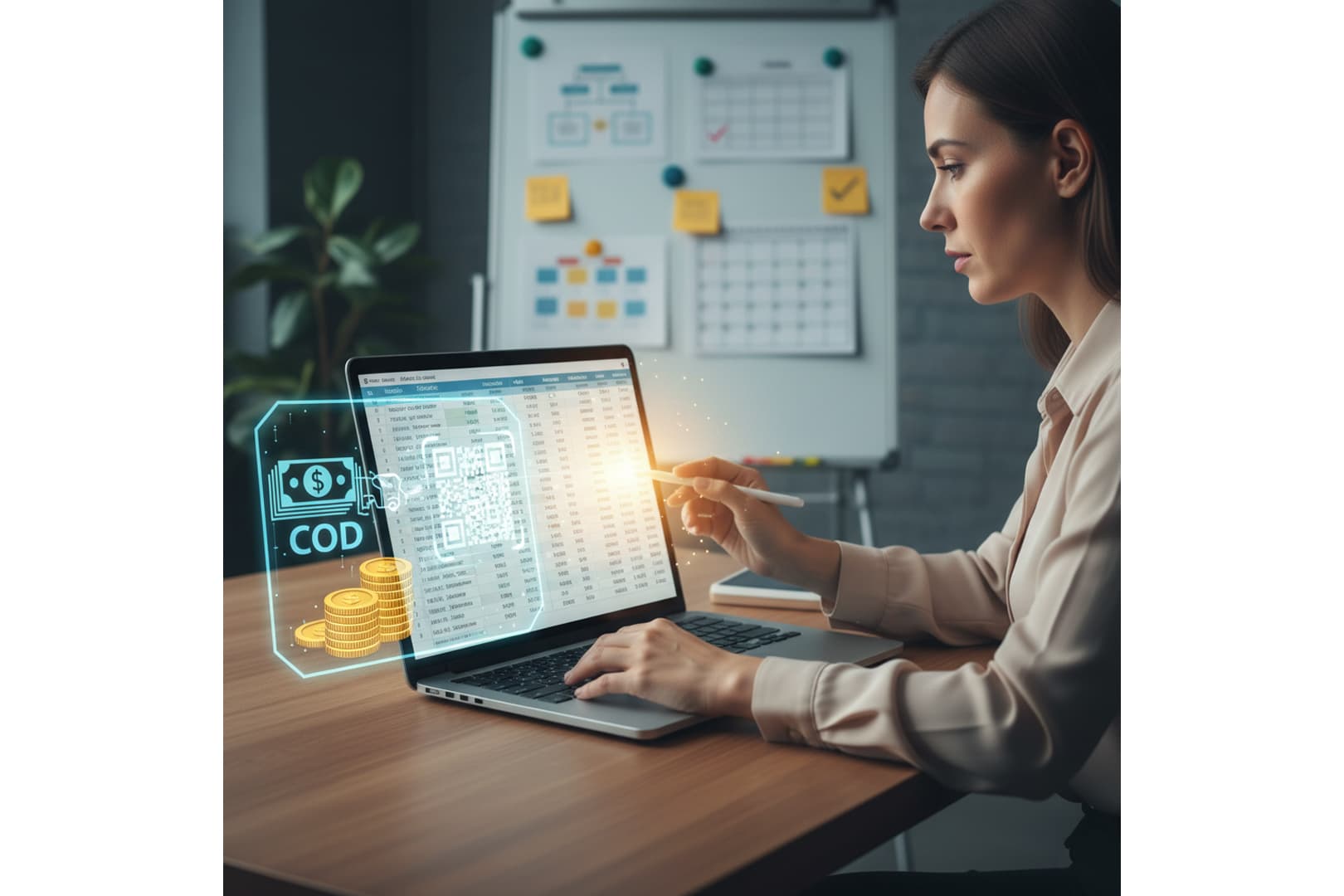 Ảnh: nhân viên kiểm tra dữ liệu đối soát COD trên máy tính